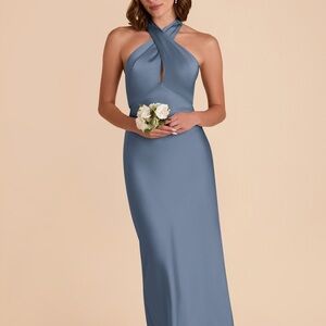 Birdy Grey Monique Dress French Blue Matte Satin halter neck dress